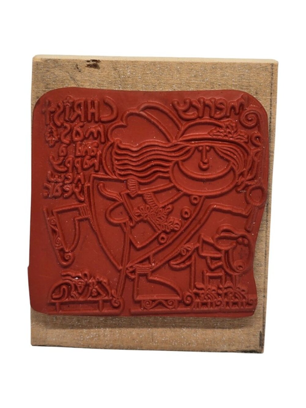 Vintage Rubber Stamp "Merry Christmas & A Happy‎ New Year" Whimsical Design